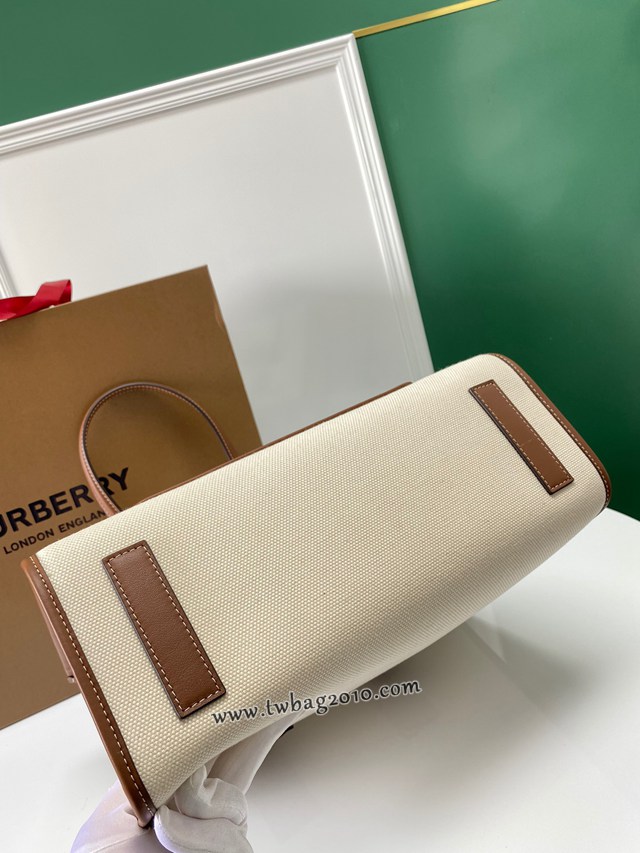 Burberry專門店新款手提女包購物袋 巴寶莉中號雙色帆布拼皮皮革Freya義大利精製托特包 yxb1288